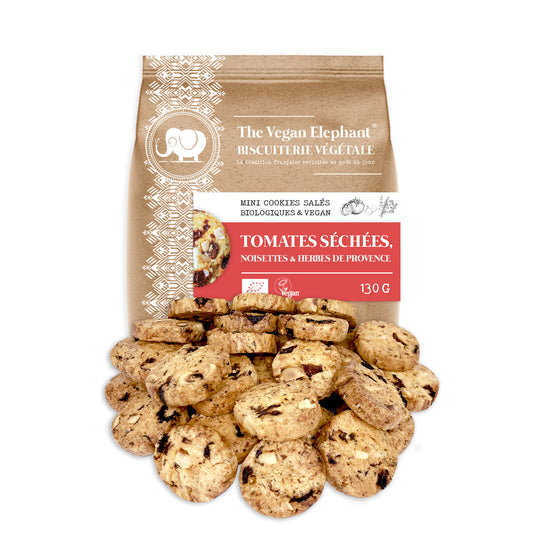 MINI COOKIES APÉRITIFS BIO & VEGAN - Tomates séchées, Noisettes & Herbes de Provence - Sachet compostable de 130G