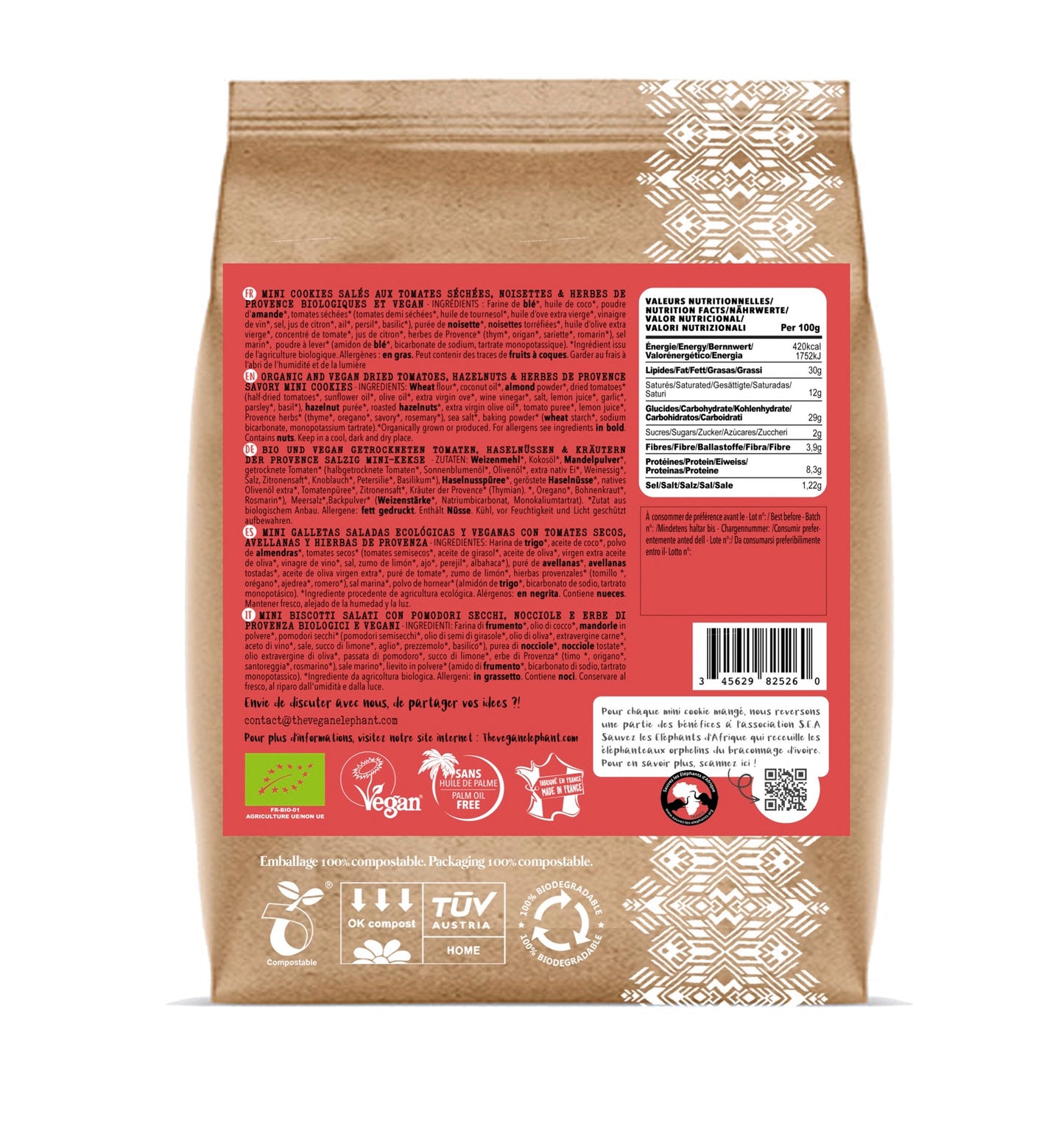 MINI COOKIES APÉRITIFS BIO & VEGAN - Tomates séchées, Noisettes & Herbes de Provence - Sachet compostable de 130G