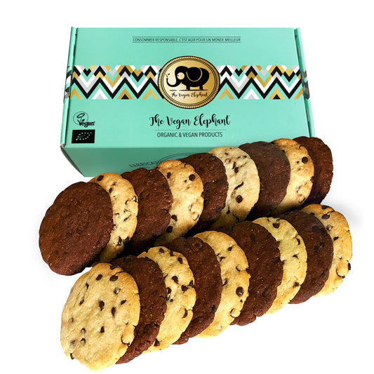COOKIES BIO & VEGAN Vanille Pépites de Chocolat et Tout Chocolat - Boite de 17 Cookies