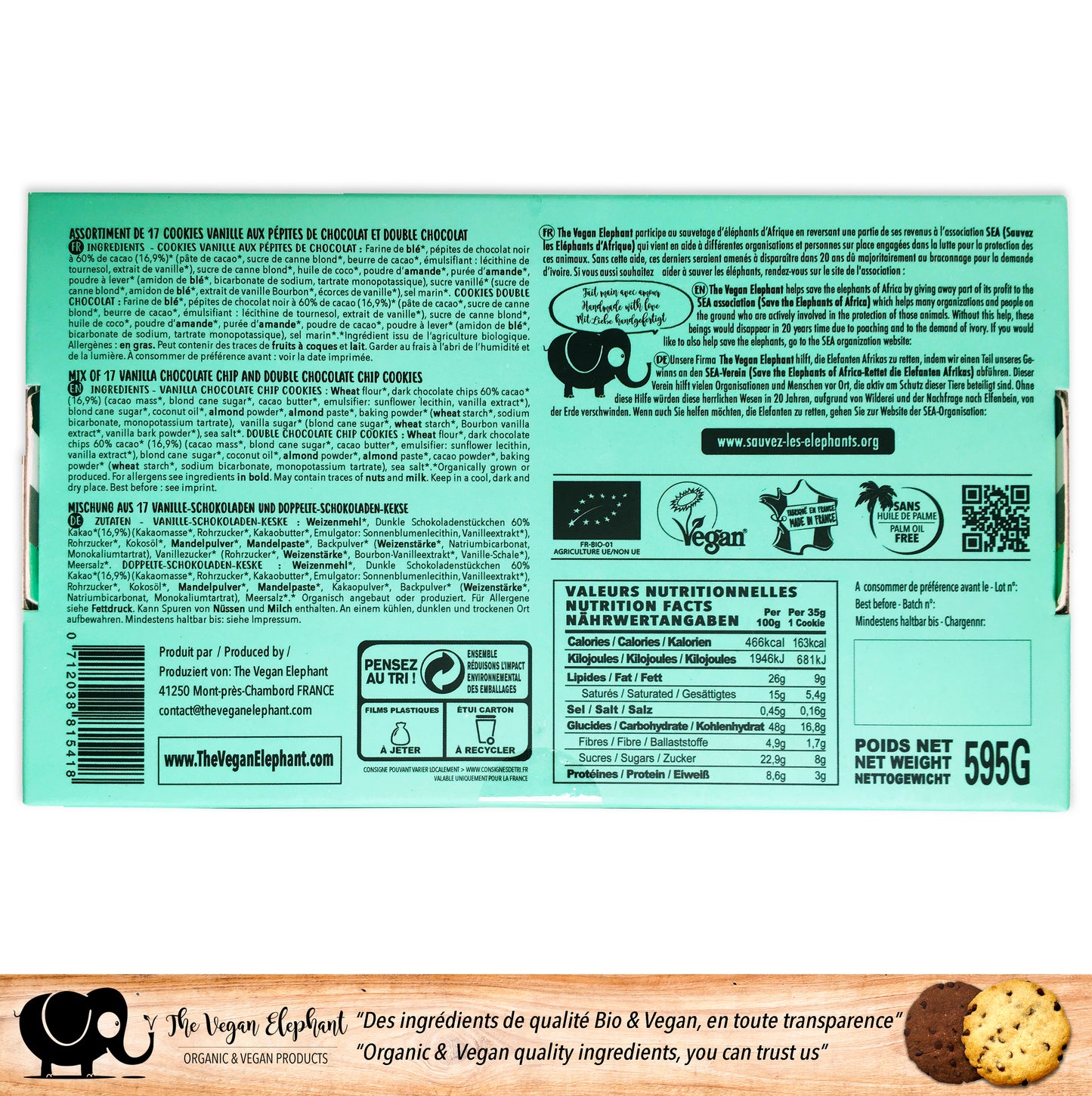 COOKIES BIO & VEGAN Vanille Pépites de Chocolat et Tout Chocolat - Boite de 17 Cookies
