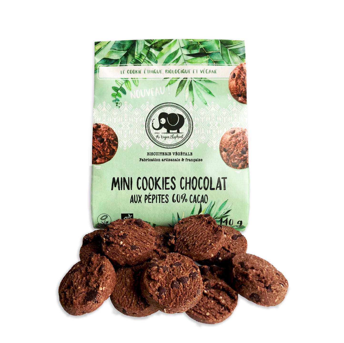 MINI COOKIES DOUBLE CHOCOLAT BIO & VEGAN : Sachet recyclable de 140G