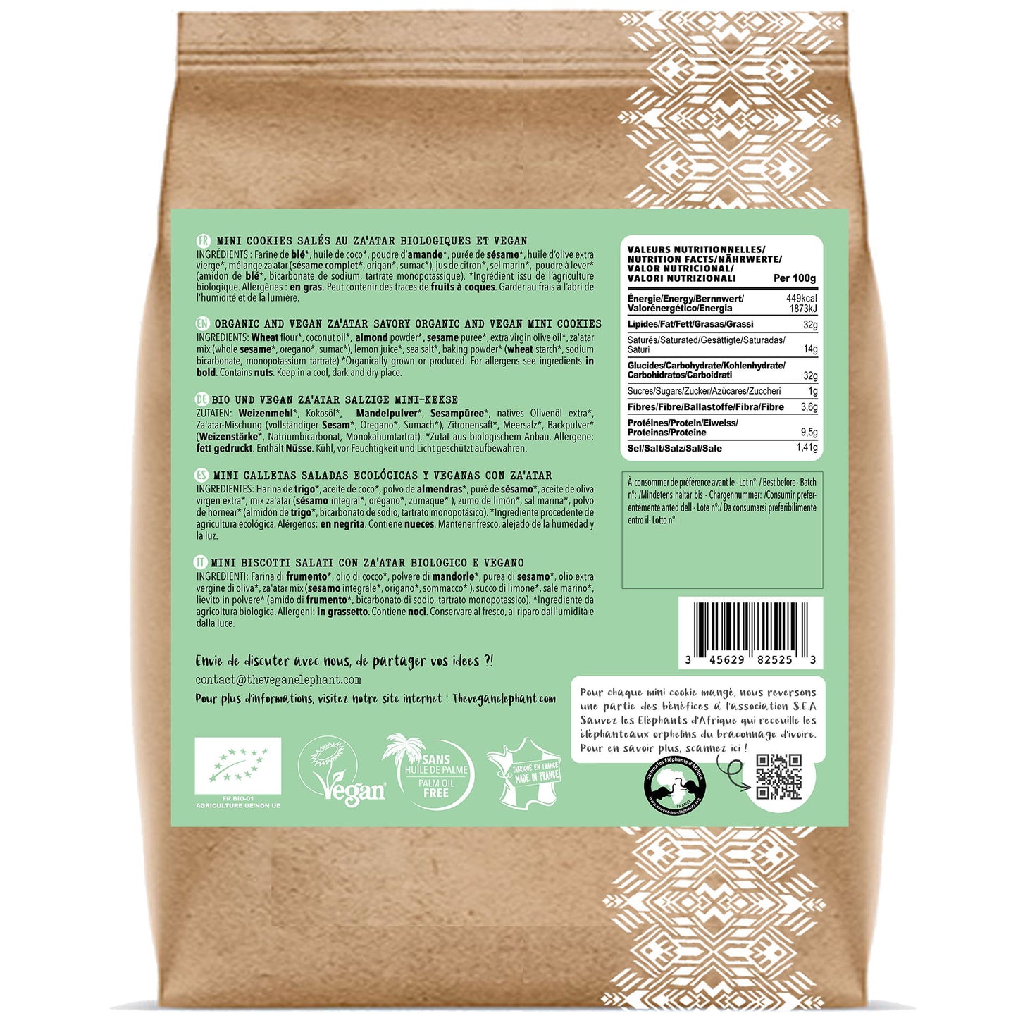 MINI ORGANIC &amp; VEGAN APERITIF COOKIES - Za'atar: Thyme, sesame and sumac - 130G compostable bag