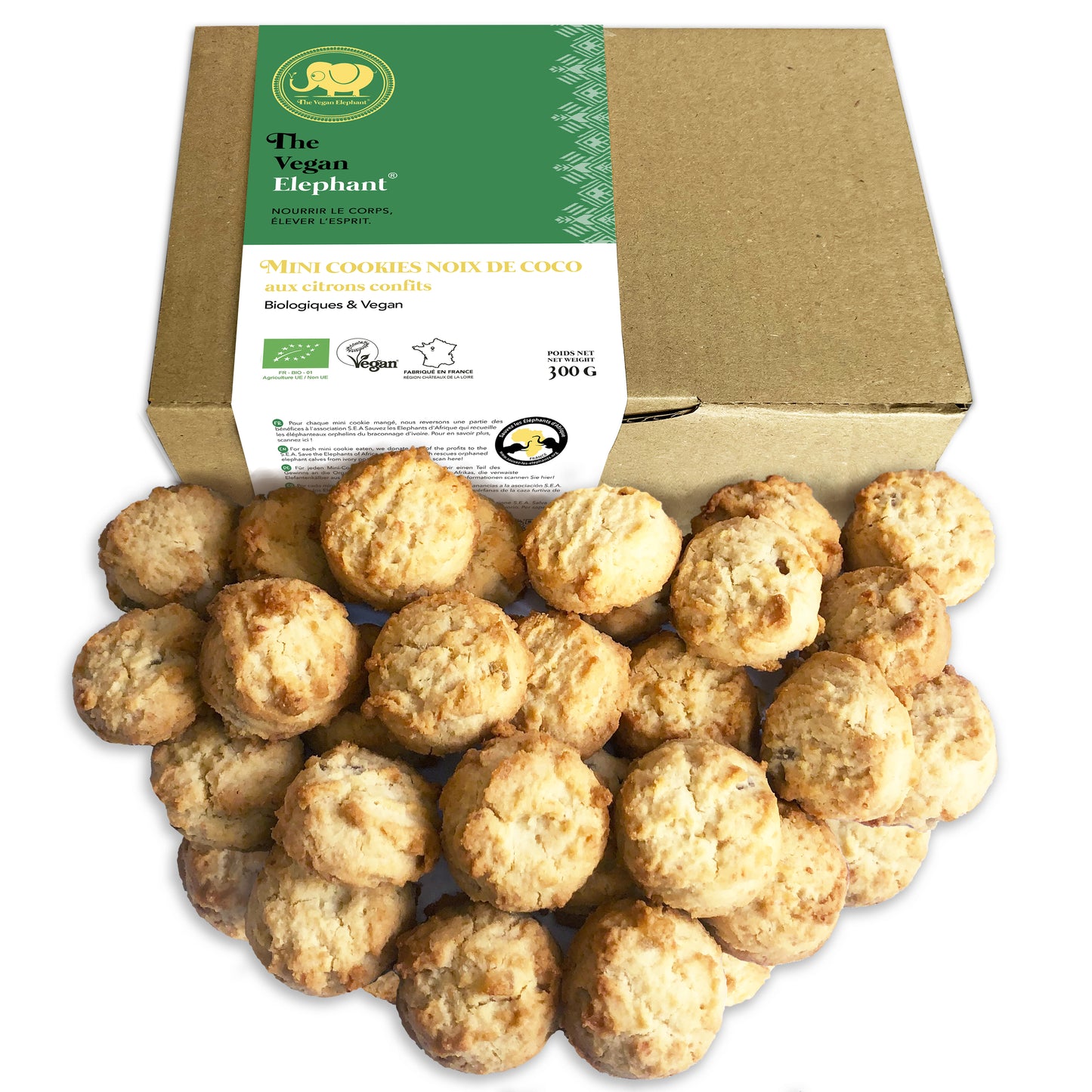 MINI COOKIES BIO & VEGAN Noix de Coco-Citrons confits- Boite de 300G