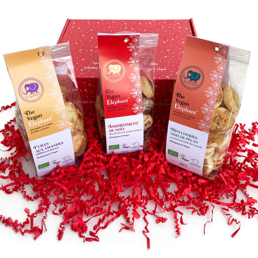 À DÉCOUVRIR POUR NOËL ! 🌟 Coffret assortiment de Noël 500G - Tuiles aux amandes, Assortiment édition spéciale Noël 150g et Mini cookies noix de pécan au sirop d’érable