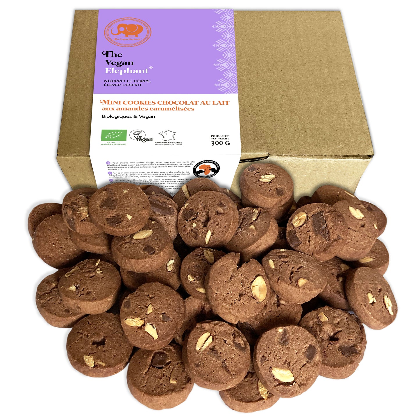 NOUVEAU 🌟 MINI COOKIES BIO & VEGAN Chocolat au lait et amandes caramélisées - Boite de 300G