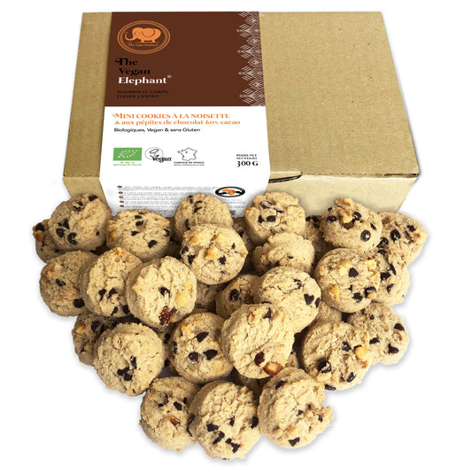 MINI ORGANIC &amp; VEGAN COOKIES Naturally Gluten Free with Hazelnuts and Chocolate Chips - Box of 300G