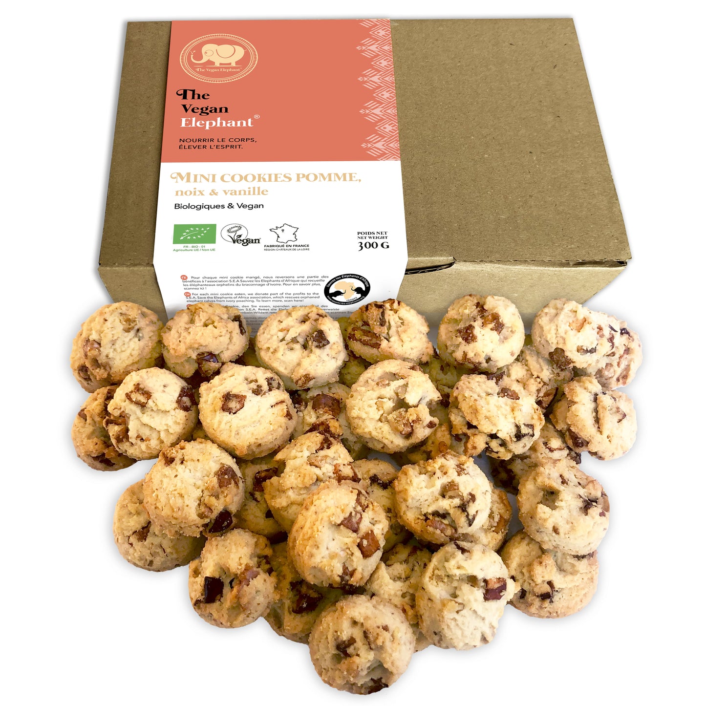 MINI COOKIES BIO & VEGAN Pommes, Noix et Vanille - Boite de 300G