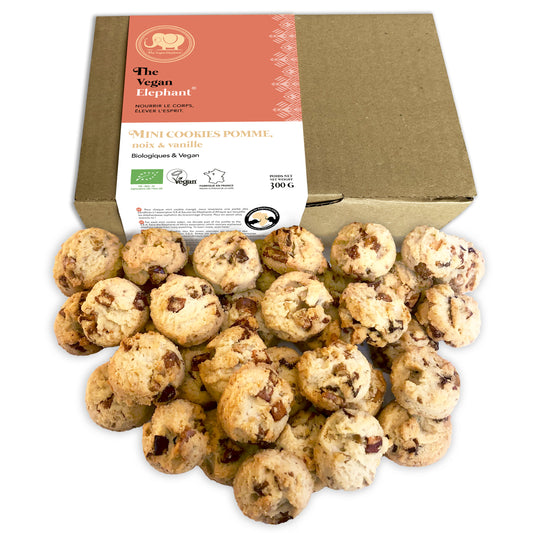 MINI COOKIES BIO & VEGAN Pommes, Noix et Vanille - Boite de 300G