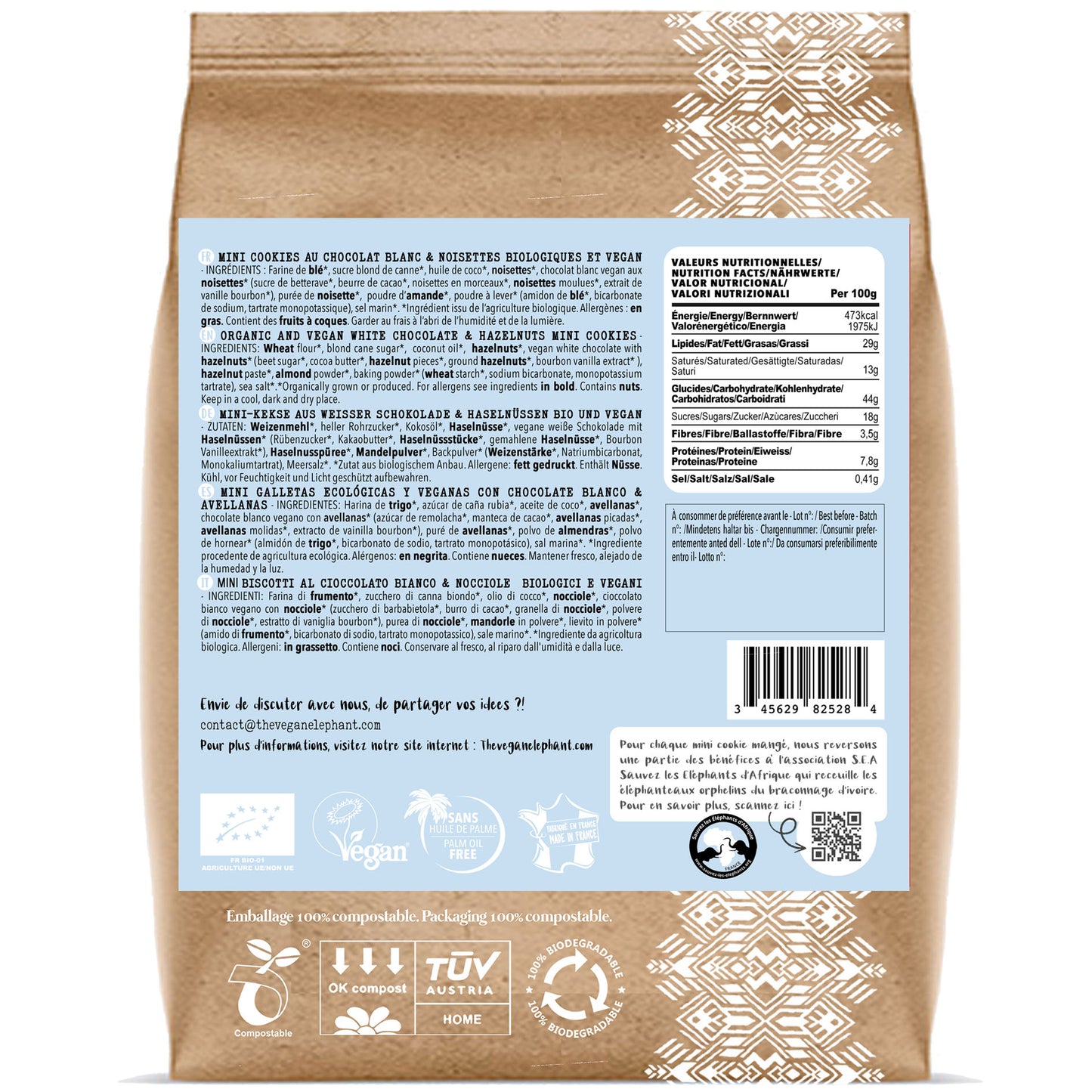 MINI COOKIES &amp; VEGAN - White chocolate &amp; roasted hazelnut pieces - 130G compostable bag