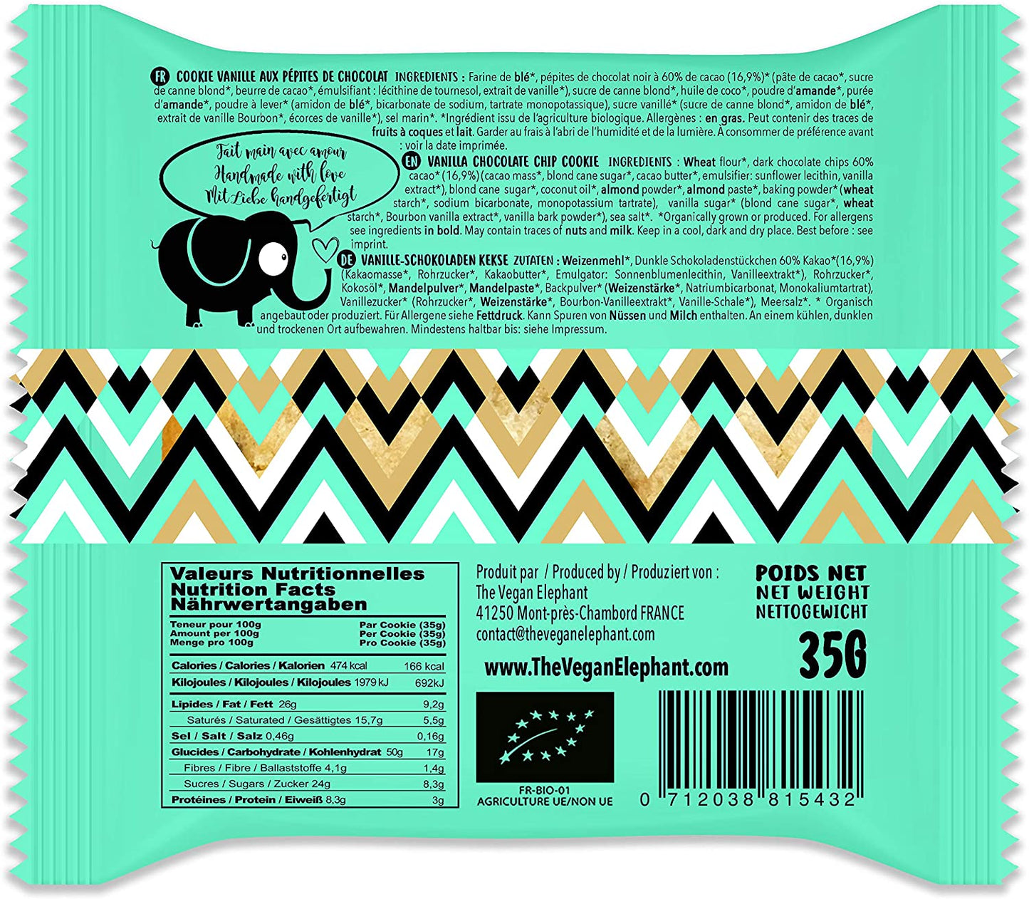 BOITE DISTRIBUTRICE DE COOKIES VANILLES AUX PÉPITES DE CHOCOLAT : 20 Cookies en sachets papier individuels de 35g