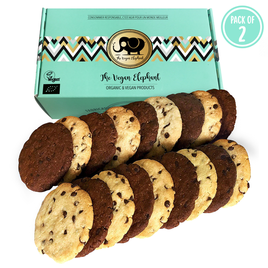 COOKIES BIO & VEGAN Vanille Pépites de Chocolat et Tout Chocolat - 2 Boites de 17 Cookies