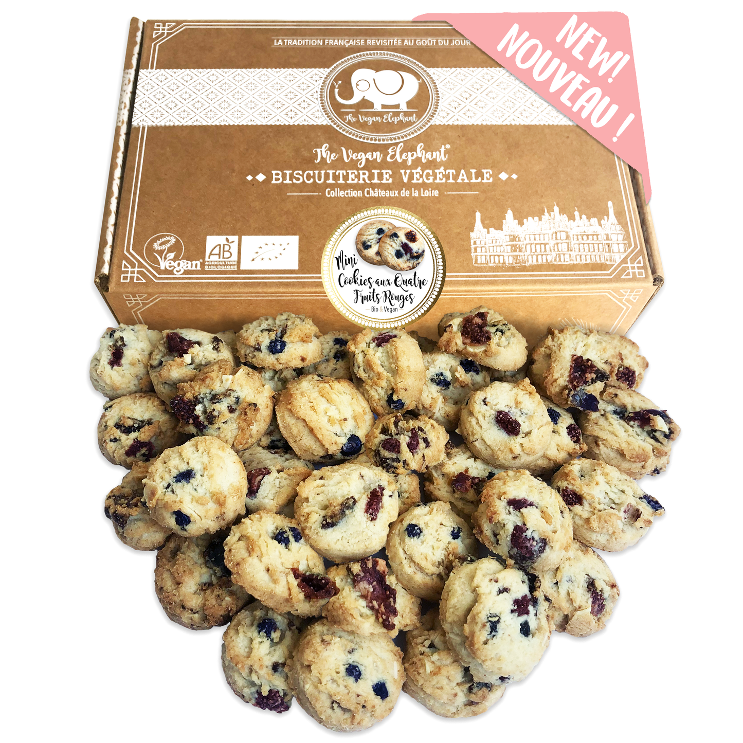 MINI COOKIES BIO & VEGAN aux 4 Fruits Rouges - Boite de 300G