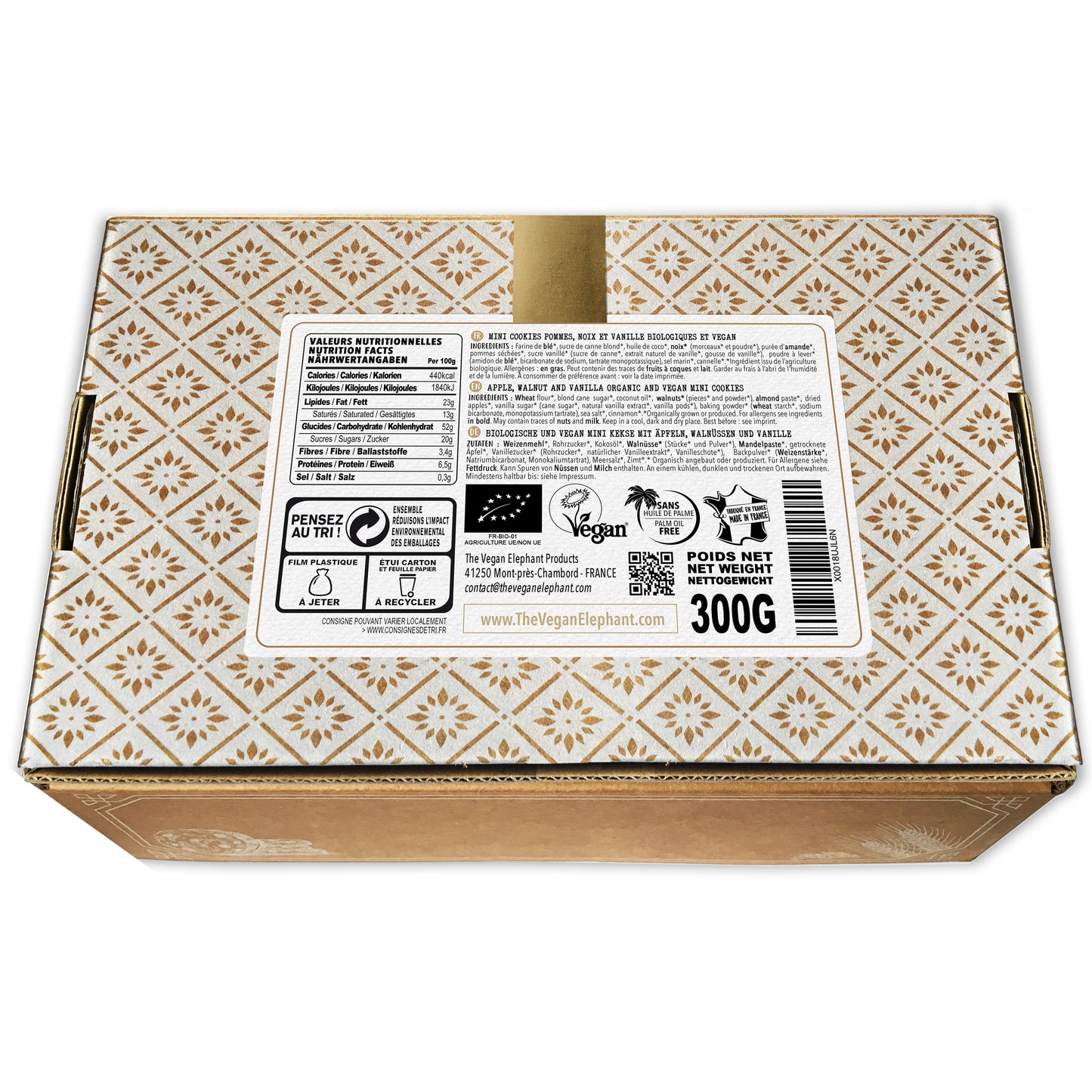 MINI ORGANIC &amp; VEGAN COOKIES Apples, Walnuts and Vanilla - Box of 300G