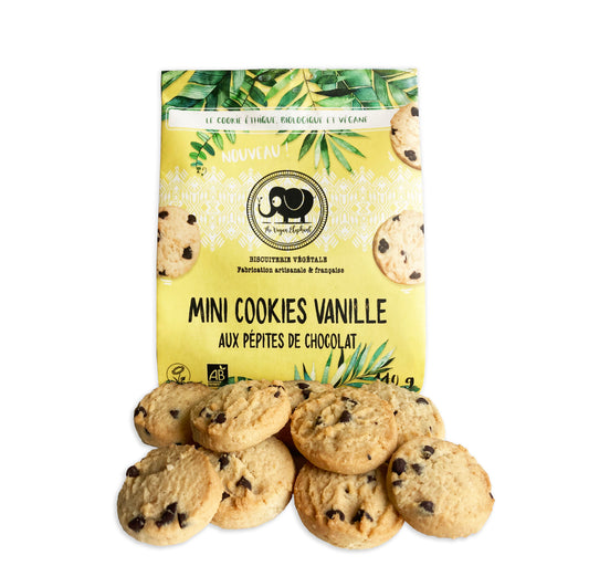 MINI COOKIES VANILLE AUX PÉPITES DE CHOCOLAT : Sachet en papier recyclable de 140G